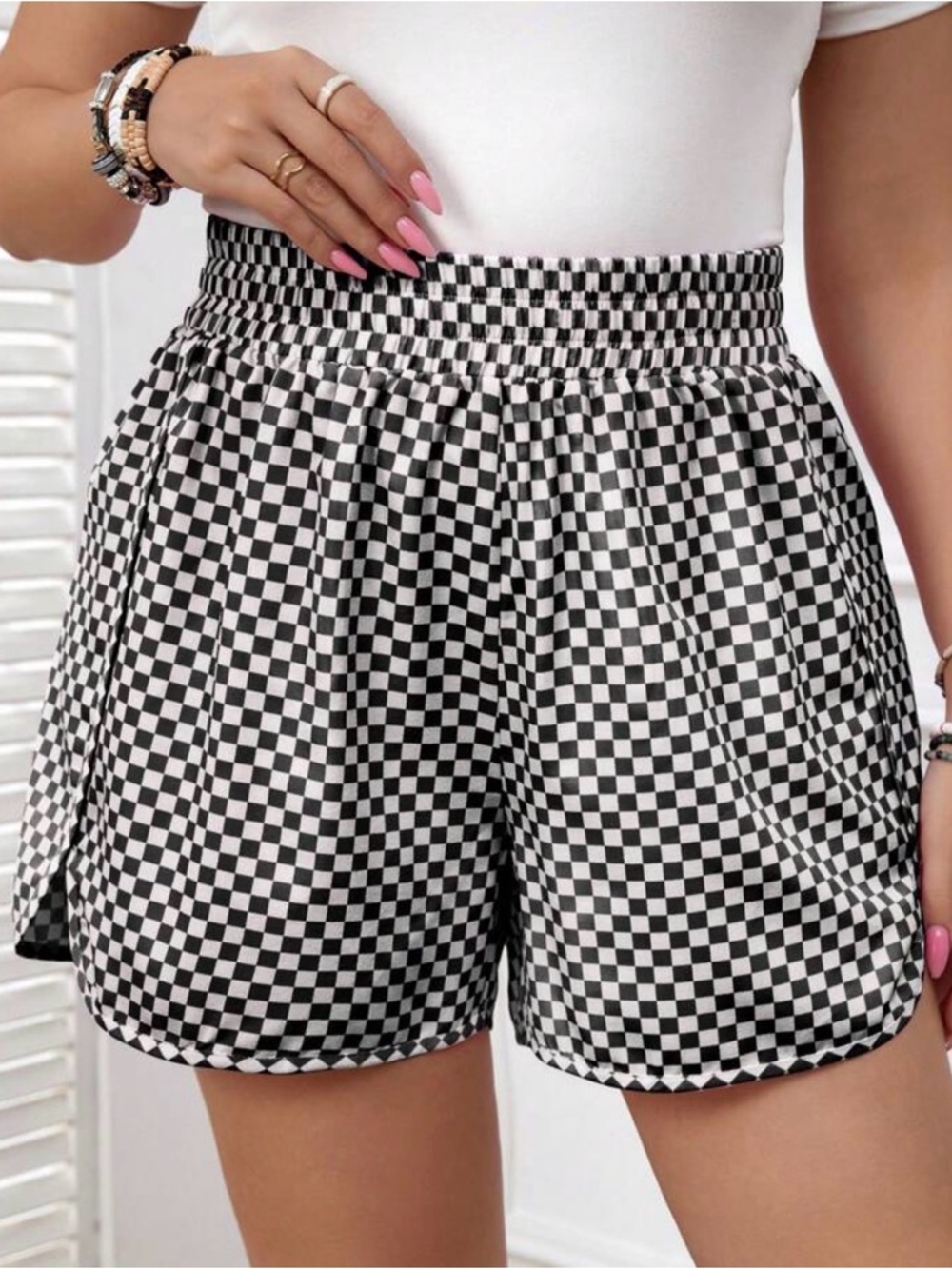 SHEIN Black and White Checkered Athletic Shorts